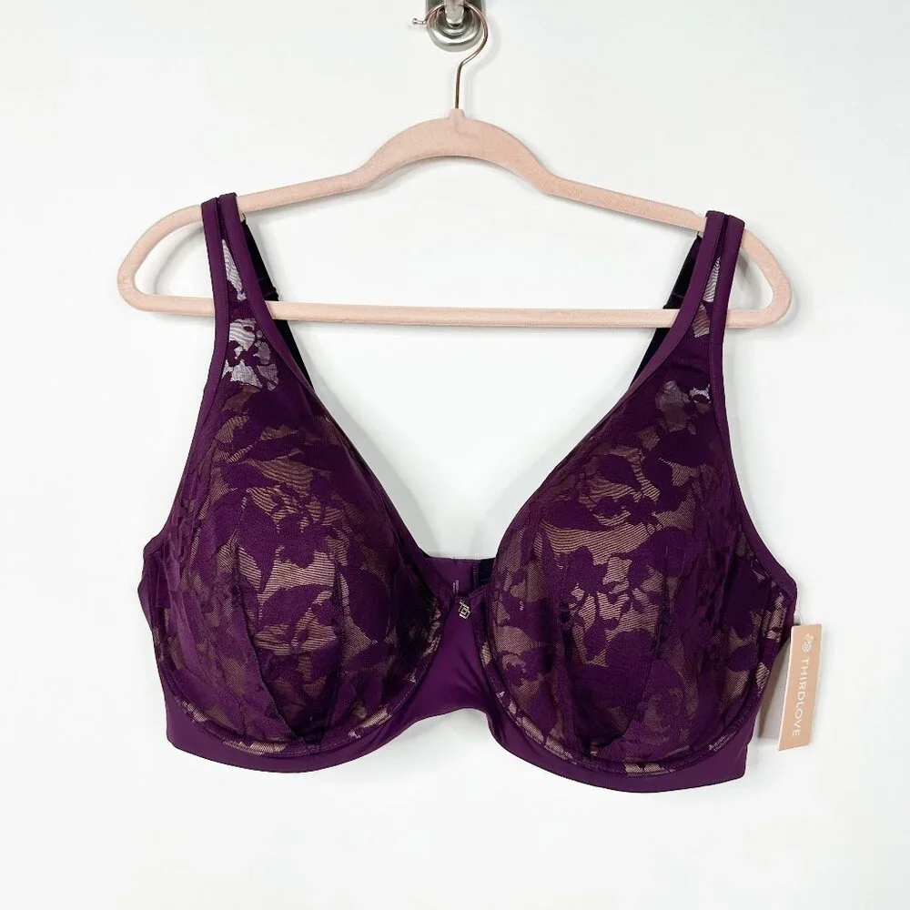2/$24 NWT ThirdLove Foliage Lace Bra Wine #A0440 TRB3 - Picture 1 of 7